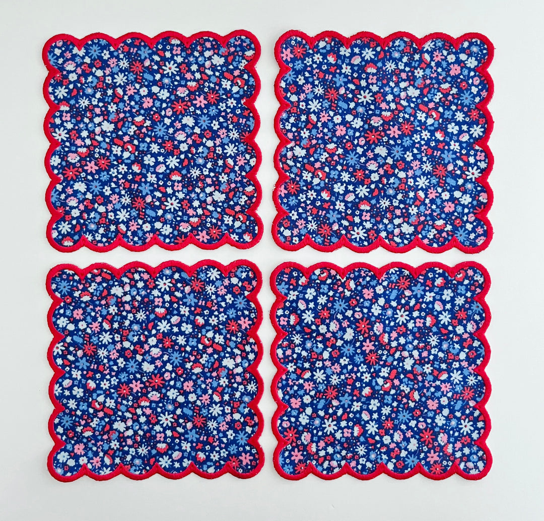 Liberty of London Floral Scalloped Cocktail Napkins ~ Set of Four