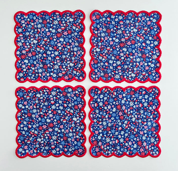 Liberty of London Floral Scalloped Cocktail Napkins ~ Set of Four