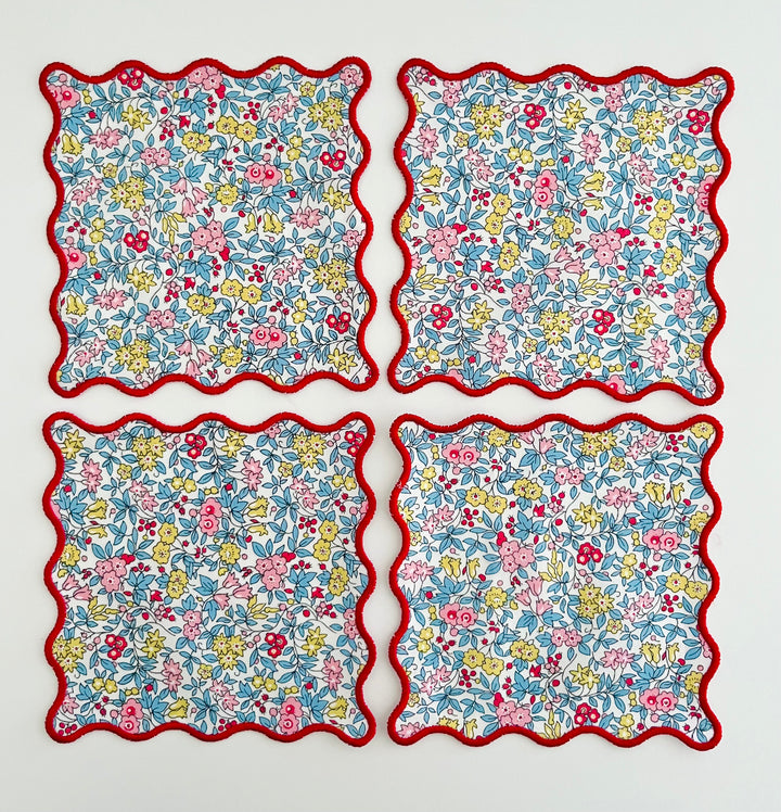 Liberty of London Floral Scalloped Cocktail Napkins ~ Set of Four