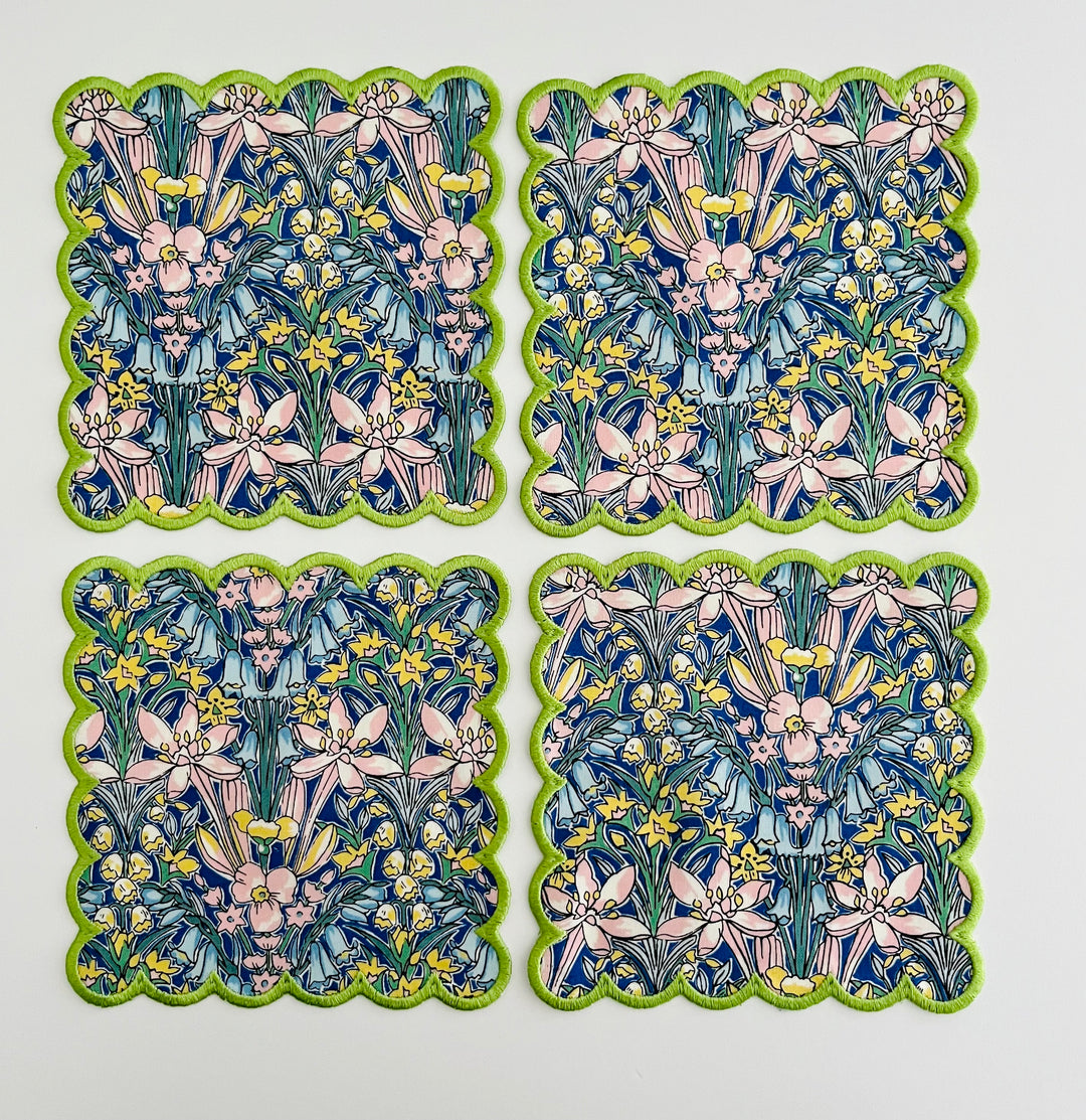 Liberty of London Floral Scalloped Cocktail Napkins ~ Set of Four