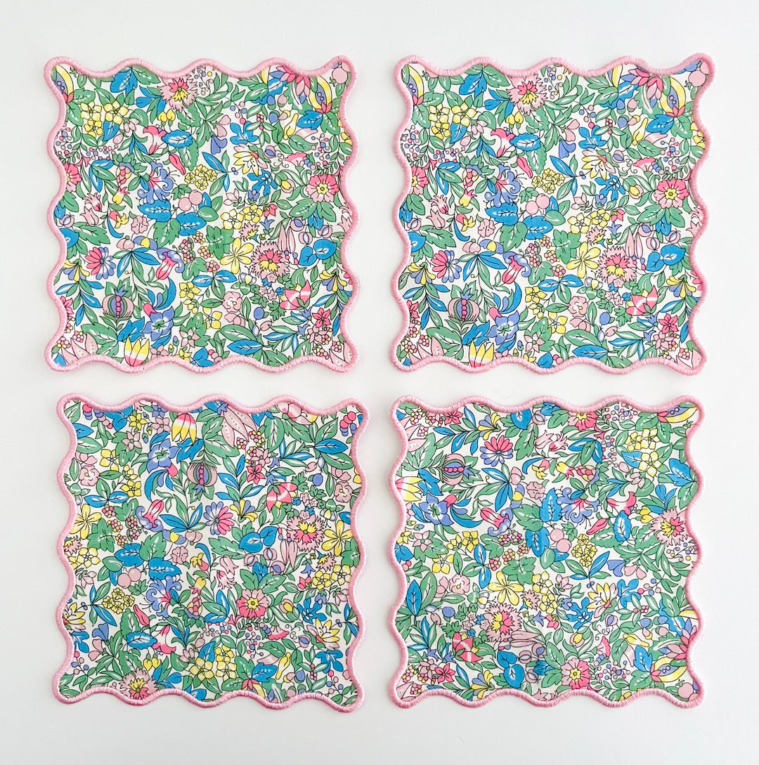 Liberty of London Floral Scalloped Cocktail Napkins ~ Set of Four