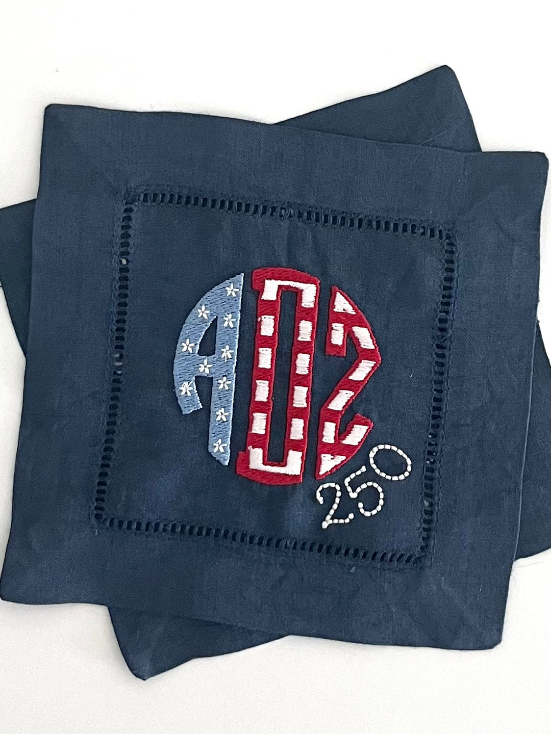 Patriotic Flag Circle Monogram Cocktail Napkins ~ Set of 4