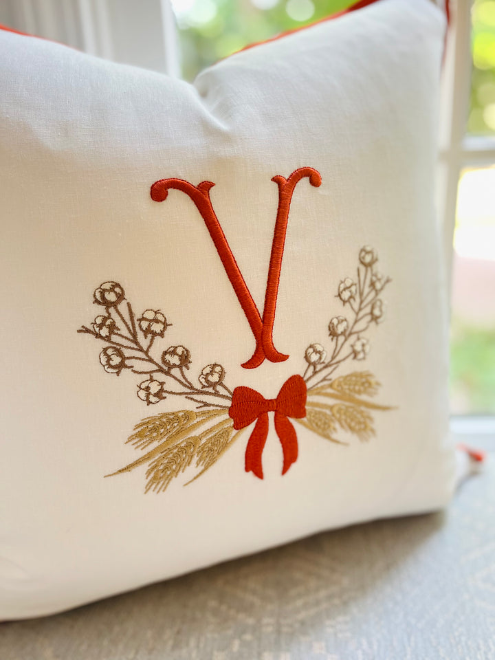 Fall Harvest Monogrammed Embroidered Pillow Cover