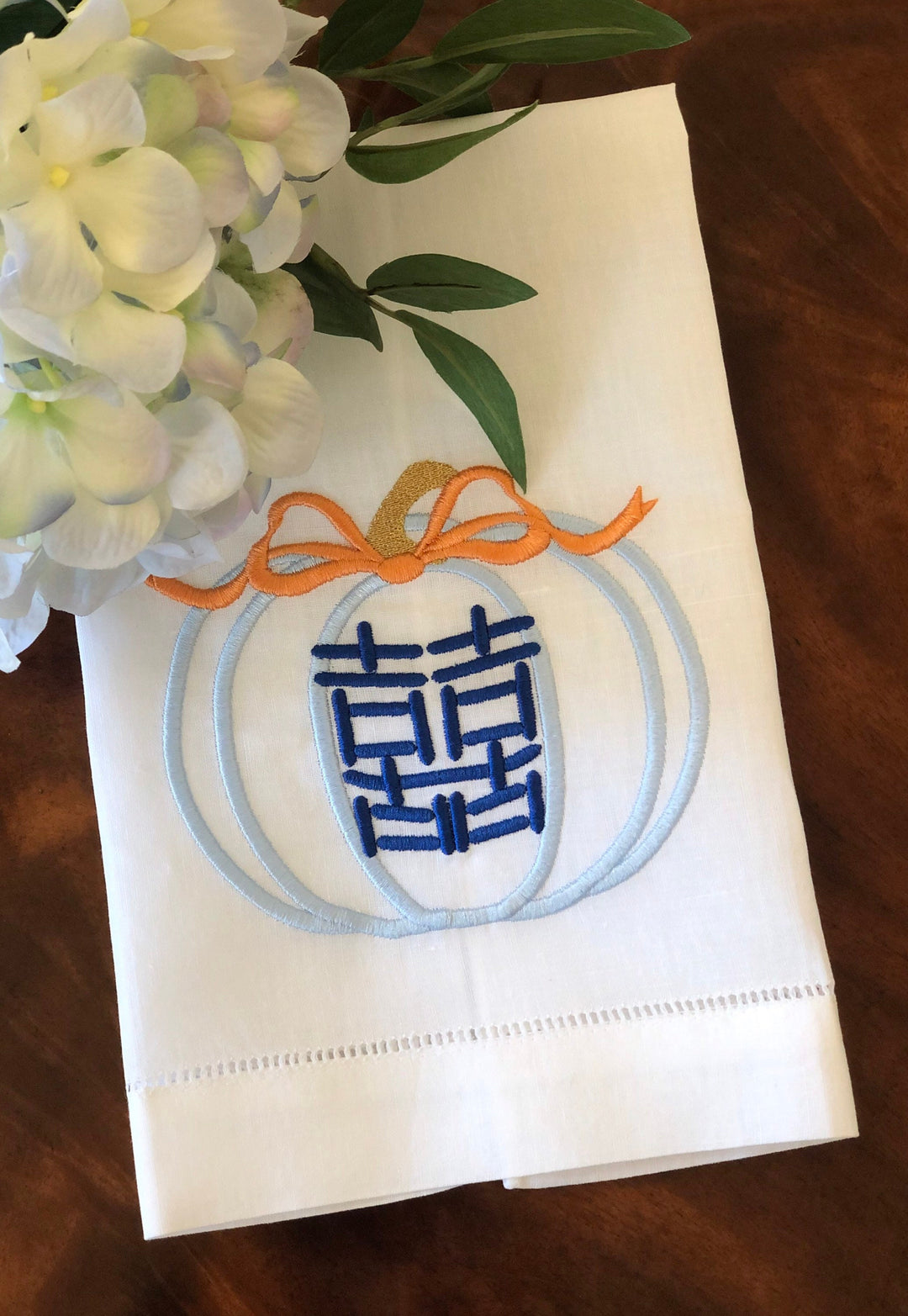 Chinoiserie Pumpkin Hemstitched Guest Towel