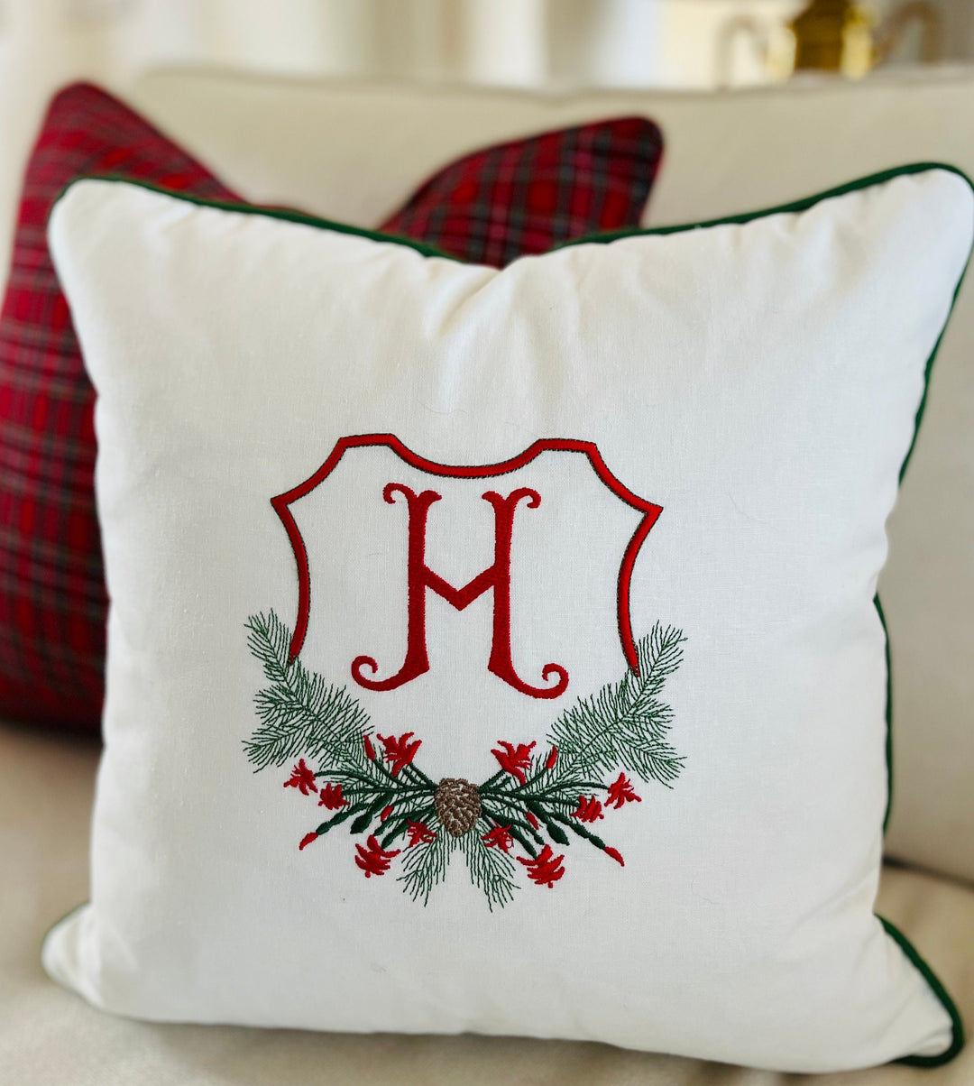 Christmas Cactus Monogrammed Pillow Cover/Personalized Pillow Cover